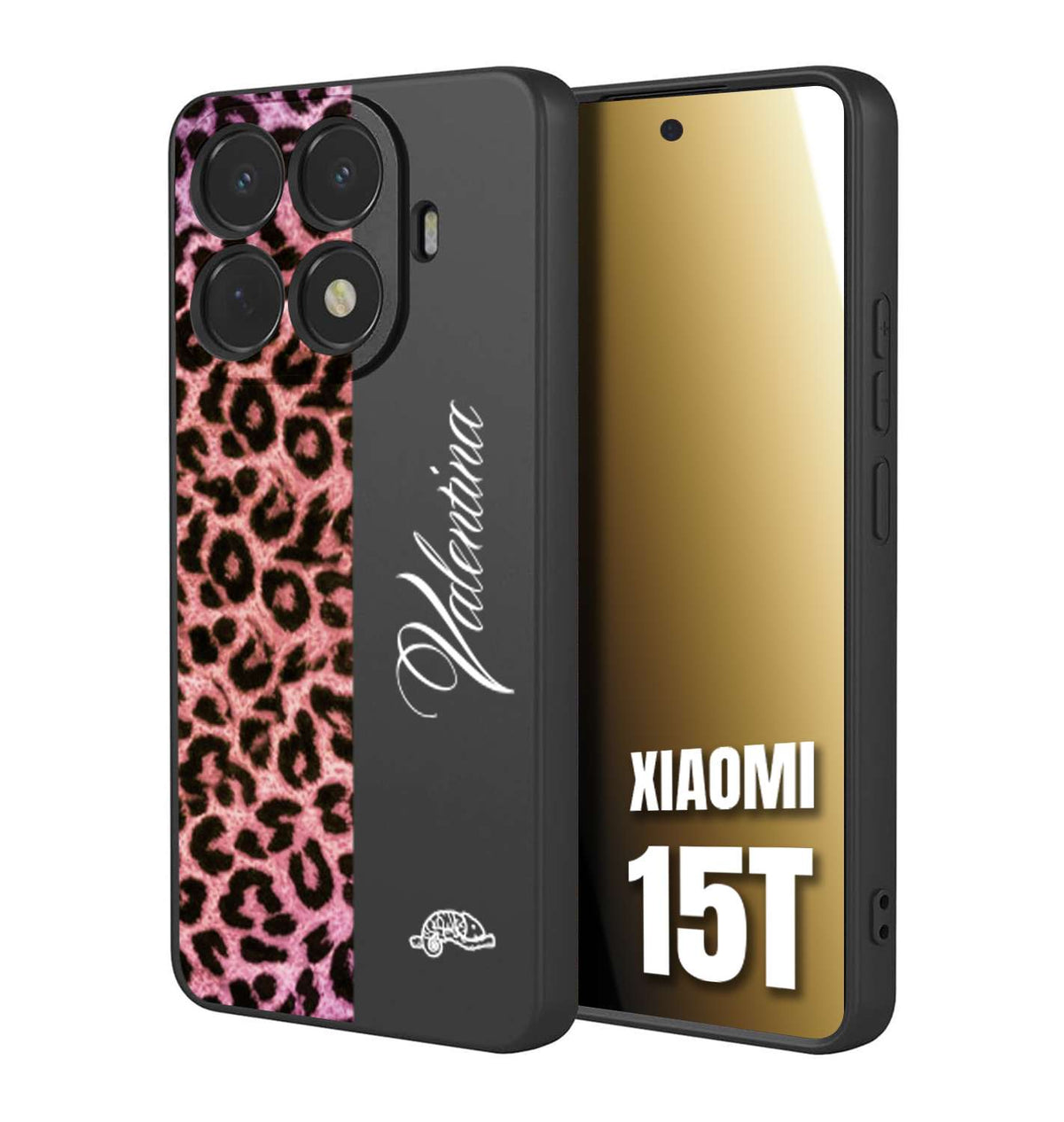 CUSTOMIZZA - Custodia cover nera morbida in tpu compatibile per Xiaomi 15T leopardato rosa fucsia personalizzata nome iniziali