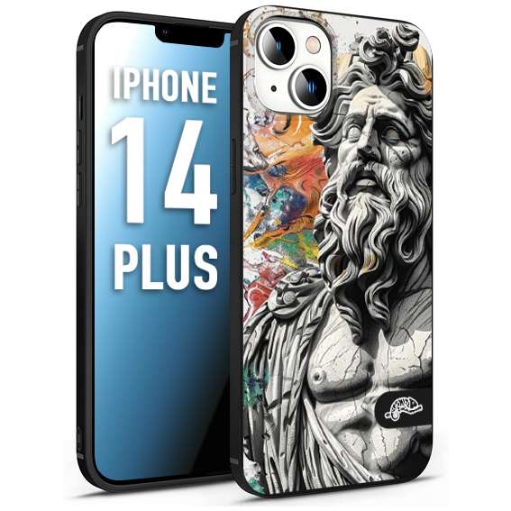 CUSTOMIZZA - Custodia cover nera morbida in tpu compatibile per iPhone 14 PLUS statua colorata moderna antico tattoo splash color