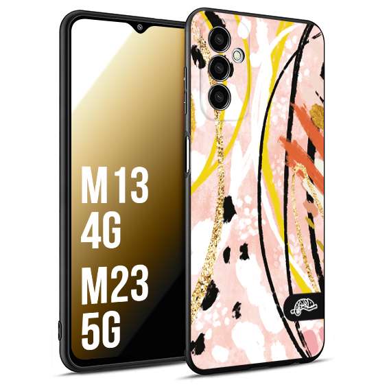 CUSTOMIZZA - Custodia cover nera morbida in tpu compatibile per Samsung M13 4G - M23 5G fiori astratti donna zebrato leopardato fantasia dorata gialla rosa colorata