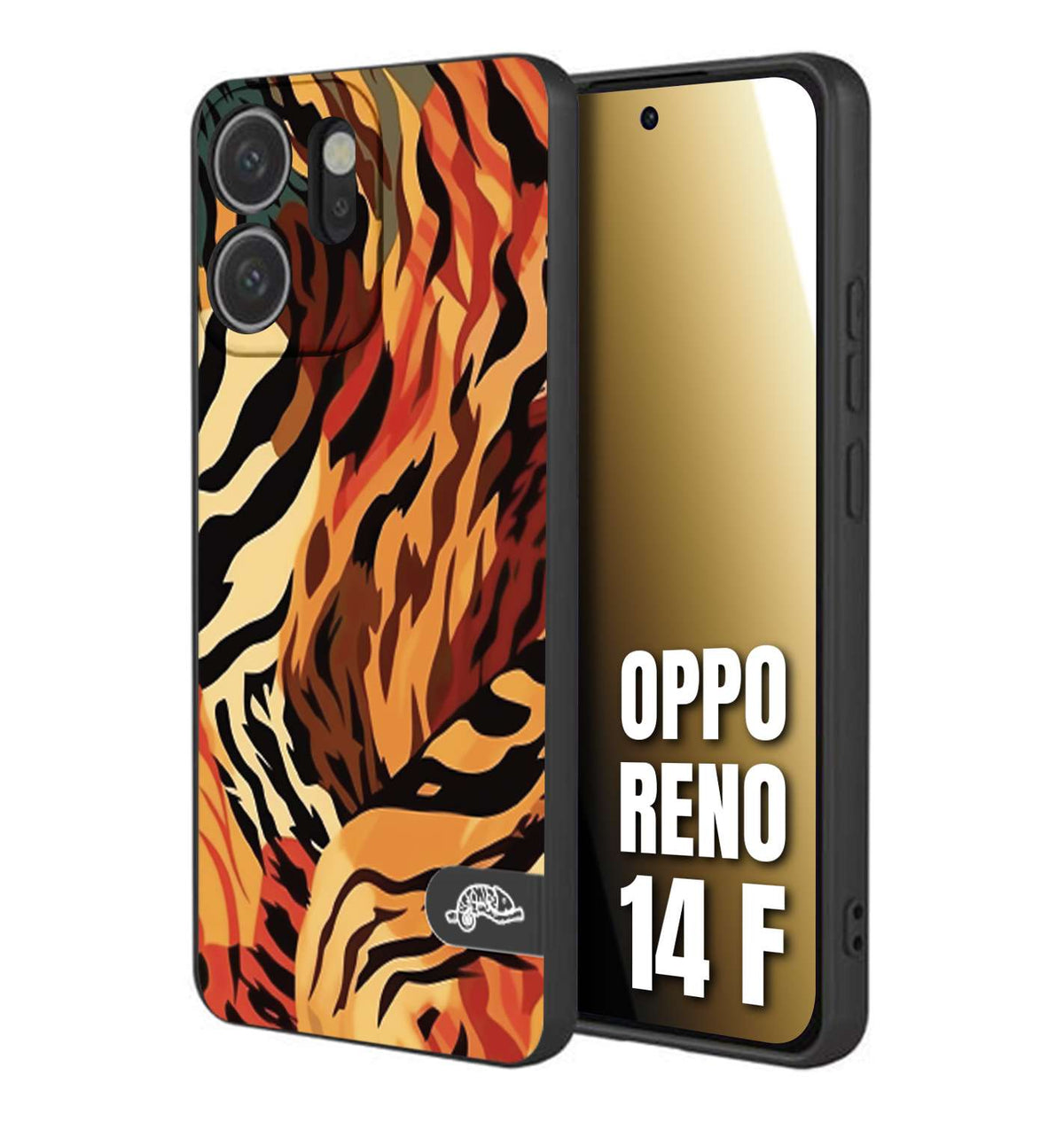 CUSTOMIZZA - Custodia cover nera morbida in tpu compatibile per Oppo Reno 14 F leopardato maculato tigrato tiger colorata gialla rossa arancio
