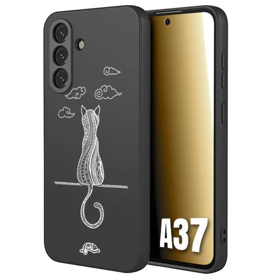 CUSTOMIZZA - Custodia cover nera morbida in tpu compatibile per Samsung A37 gatto mandala stilizzato gattino a rilievo soft touch donna bianca