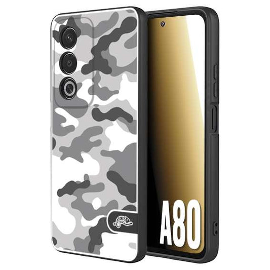 CUSTOMIZZA - Custodia cover nera morbida in tpu compatibile per Oppo A80 camouflage mimetico militare bianco white