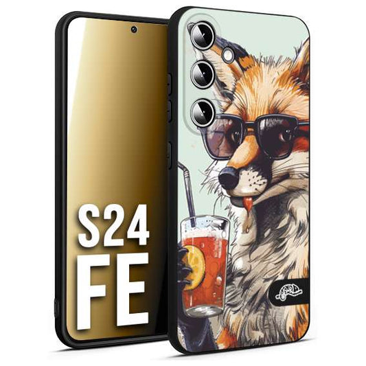 CUSTOMIZZA - Custodia cover nera morbida in tpu compatibile per Samsung S24 FE estate disegnata cocktails animali simpatici fox volpe negroni