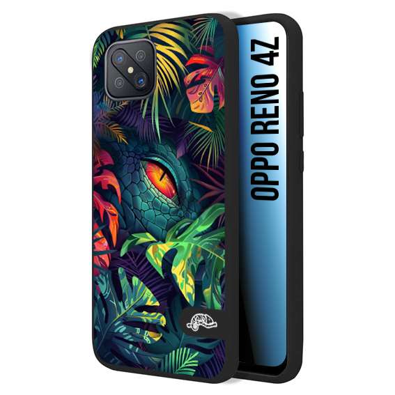 CUSTOMIZZA - Custodia cover nera morbida in tpu compatibile per Oppo Reno 4Z animali color giungla tropicale occhio di coccodrillo alligatore disegnato