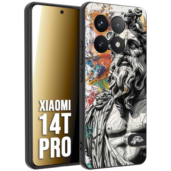CUSTOMIZZA - Custodia cover nera morbida in tpu compatibile per Xiaomi 14T PRO statua colorata moderna antico tattoo splash color