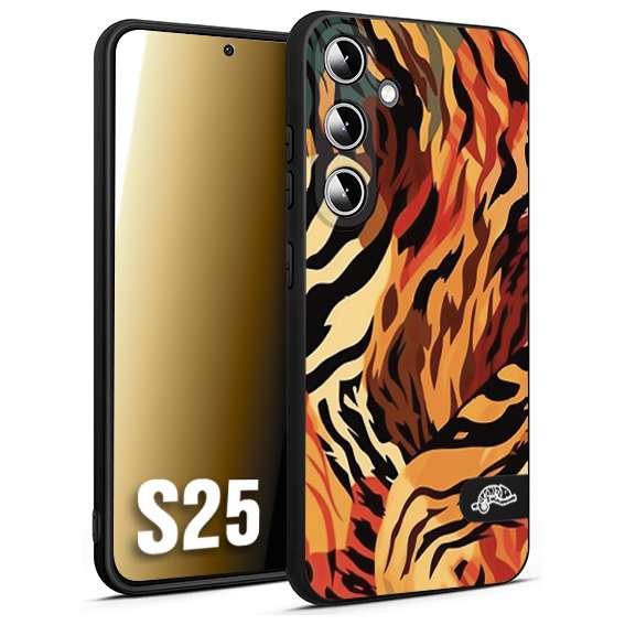 CUSTOMIZZA - Custodia cover nera morbida in tpu compatibile per Samsung S25 leopardato maculato tigrato tiger colorata gialla rossa arancio