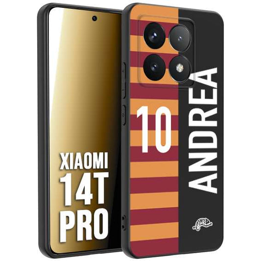 CUSTOMIZZA - Custodia cover nera morbida in tpu compatibile per Xiaomi 14T PRO personalizzata calcio football nome e numero calciatori giallo rossi