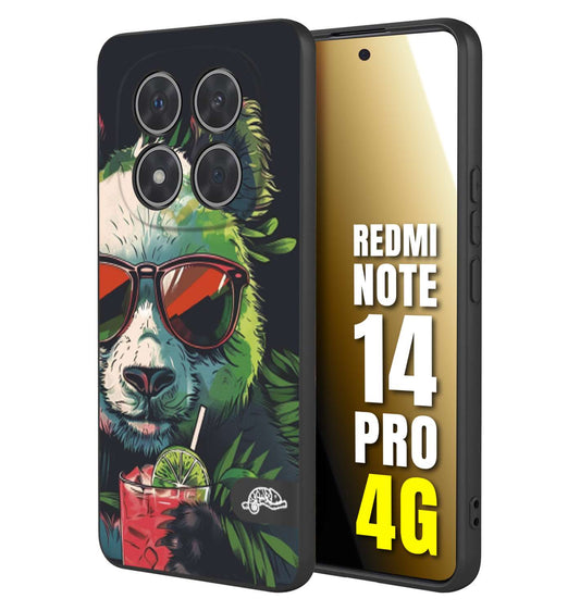 CUSTOMIZZA - Custodia cover nera morbida in tpu compatibile per Xiaomi Redmi Note 14 PRO 4G estate disegnata cocktails animali simpatici panda mojito