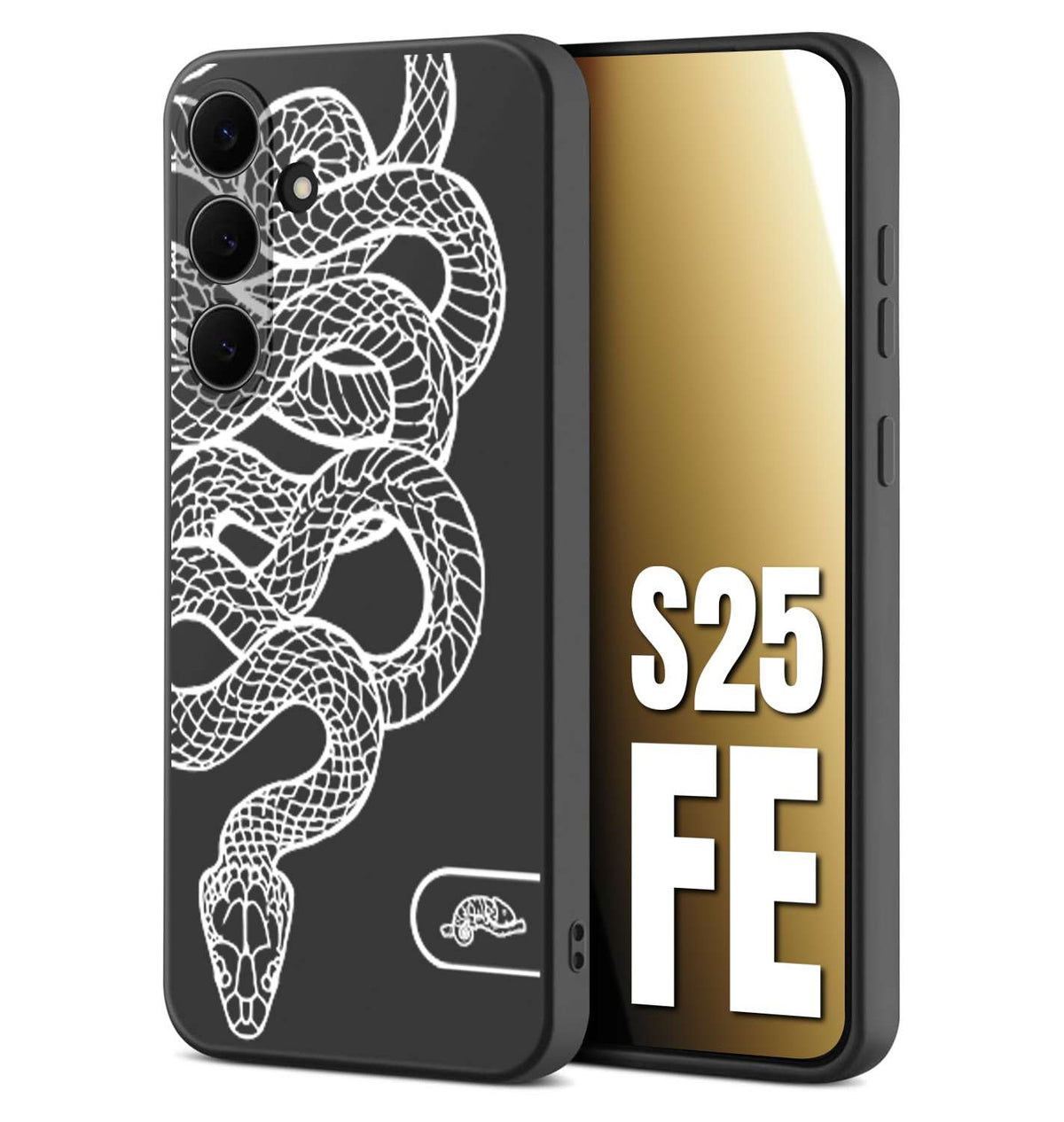 CUSTOMIZZA - Custodia cover nera morbida in tpu compatibile per Samsung S25 FE serpente snake bianco a rilievo disegnato tattoo tatuaggio