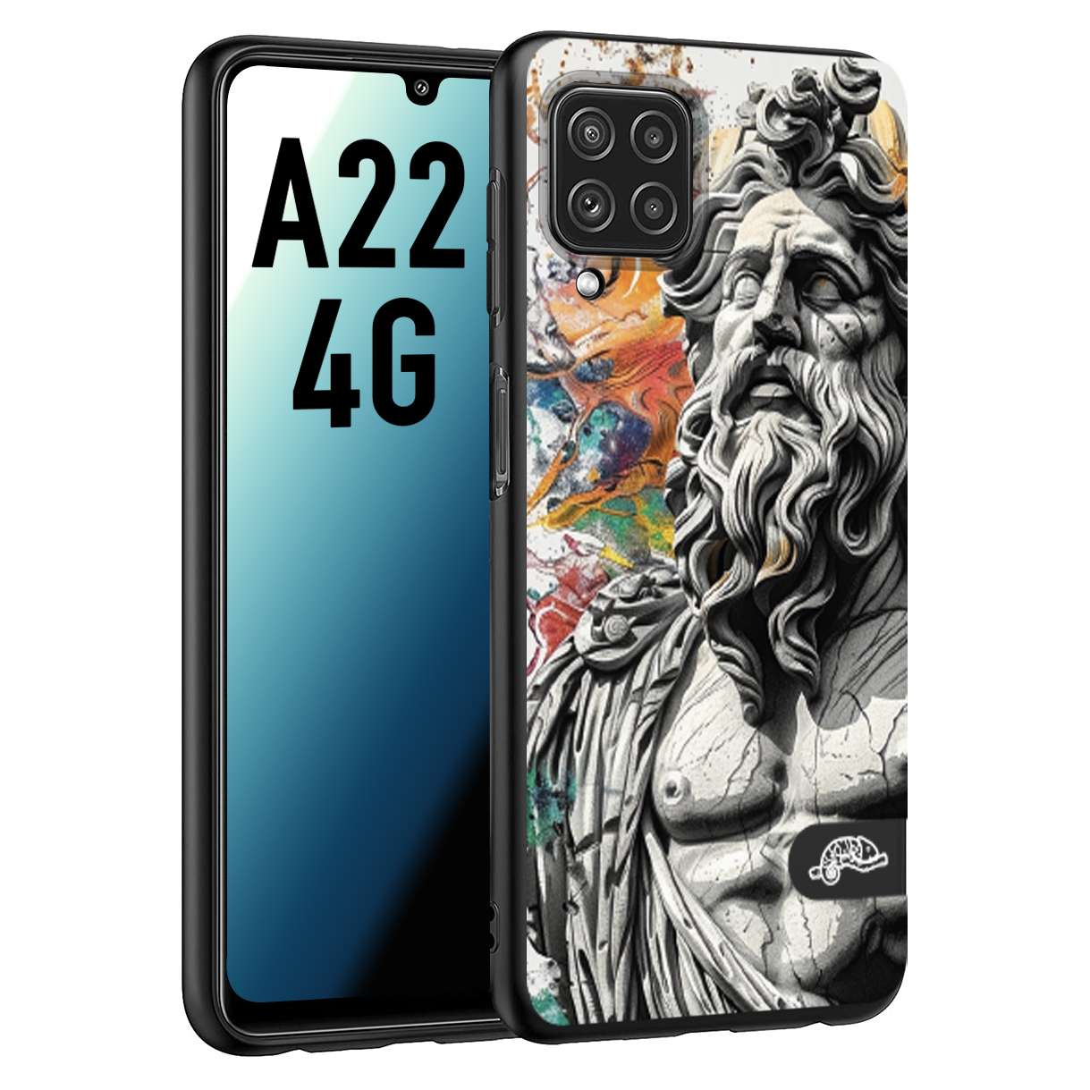 CUSTOMIZZA - Custodia cover nera morbida in tpu compatibile per Samsung A22 4G statua colorata moderna antico tattoo splash color