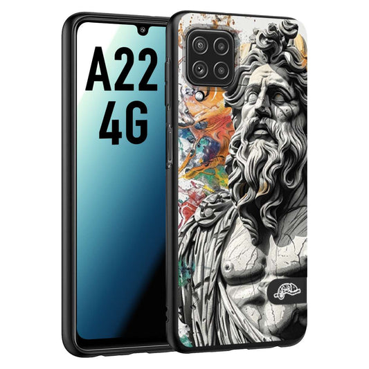 CUSTOMIZZA - Custodia cover nera morbida in tpu compatibile per Samsung A22 4G statua colorata moderna antico tattoo splash color