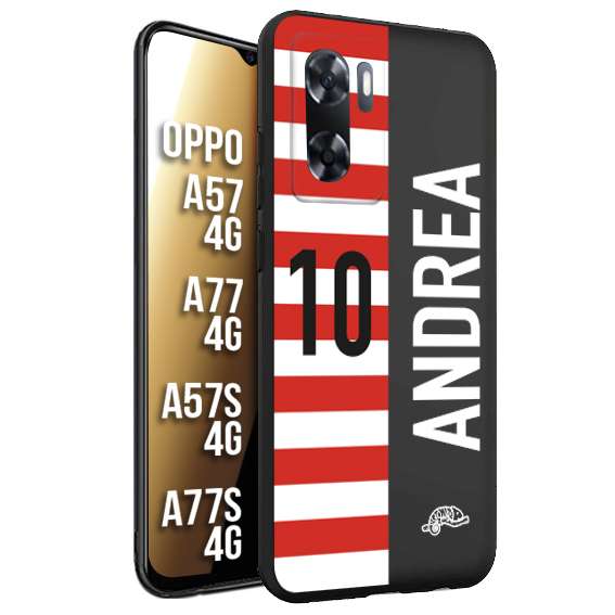 CUSTOMIZZA - Custodia cover nera morbida in tpu compatibile per Oppo A57 - A77 - A57S - A77S (4G) personalizzata calcio football nome e numero calciatori bianco rossa