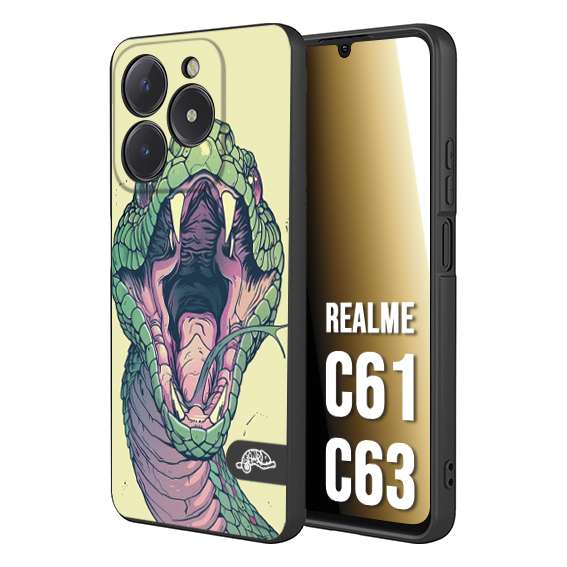 CUSTOMIZZA - Custodia cover nera morbida in tpu compatibile per Oppo C61 - C63 snake yellow green serpente tatuaggio tattoo disegnato a mano