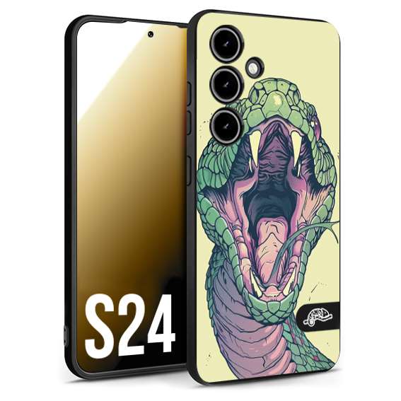 CUSTOMIZZA - Custodia cover nera morbida in tpu compatibile per Samsung S24 snake yellow green serpente tatuaggio tattoo disegnato a mano