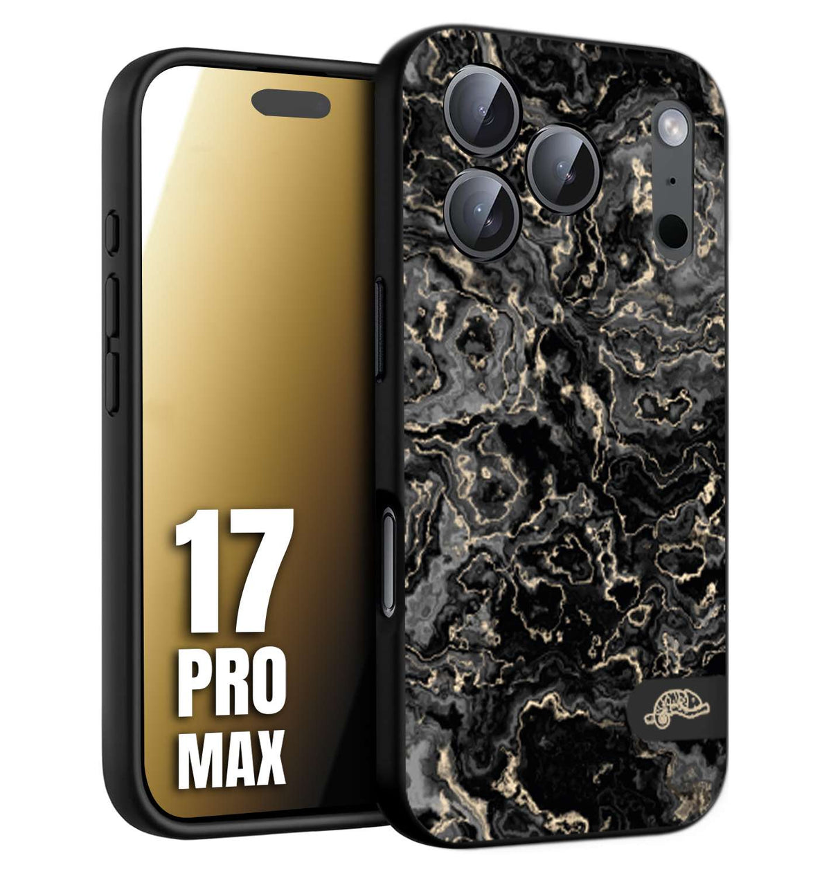 CUSTOMIZZA - Custodia cover nera morbida in tpu compatibile per iPhone 17 PRO MAX effetto marmo marble nero black venature dorato pietra