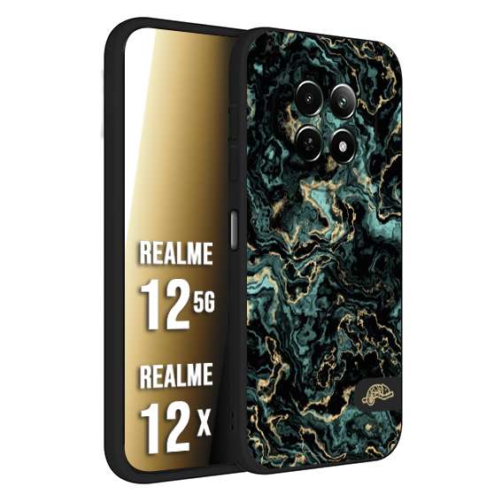 CUSTOMIZZA - Custodia cover nera morbida in tpu compatibile per Realme 12 5G - 12X effetto marmo marble verde green venature dorato pietra