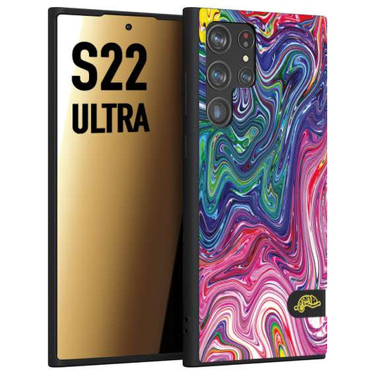 CUSTOMIZZA - Custodia cover nera morbida in tpu compatibile per Samsung S22 ULTRA colorata fantasia vortice marmo arcobaleno rosa blu fucsia
