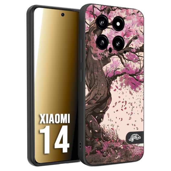 CUSTOMIZZA - Custodia cover nera morbida in tpu compatibile per Xiaomi 14 giapponese colori morbidi fiori di ciliegio rosa disegnata