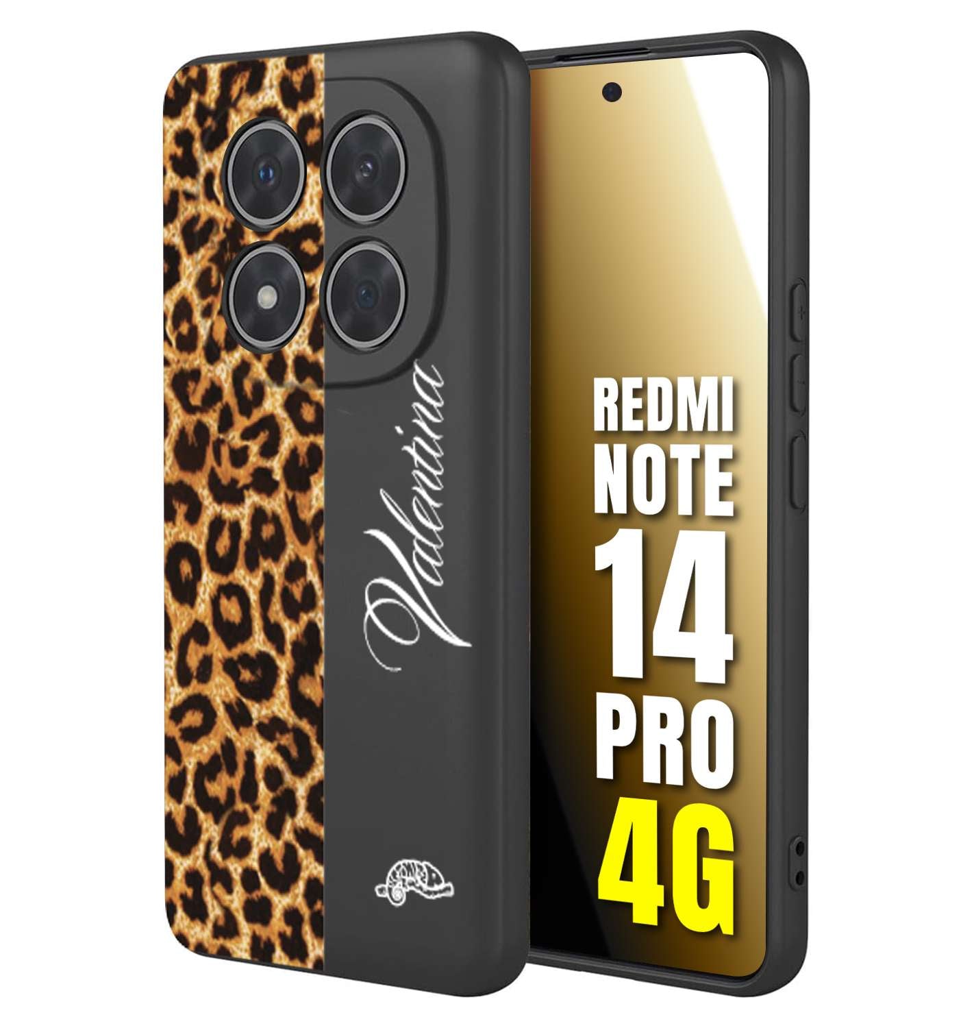 CUSTOMIZZA - Custodia cover nera morbida in tpu compatibile per Xiaomi Redmi Note 14 PRO 4G custom nome scritta leopardato maculato donna marrone leopard