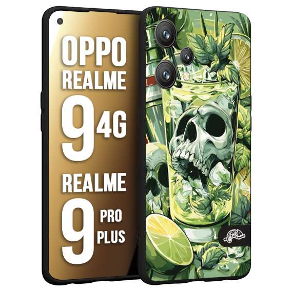 CUSTOMIZZA - Custodia cover nera morbida in tpu compatibile per Realme 9 4G - 9 PRO PLUS Mojito cocktail teschio illustrazione drink lime menta ghiacci tropicale street art