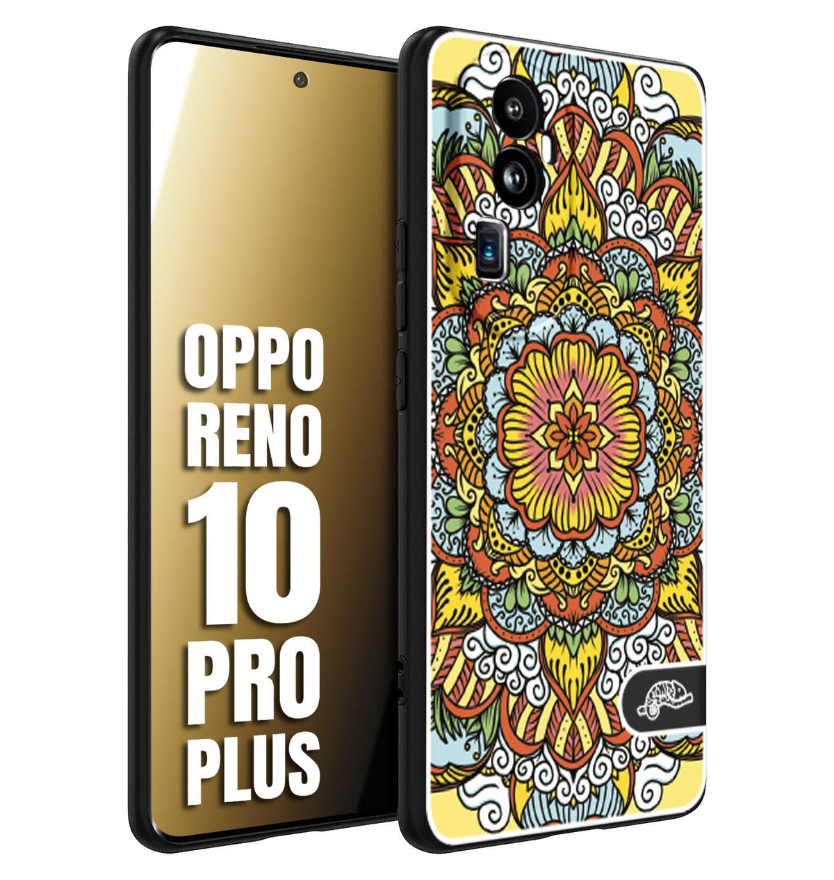 CUSTOMIZZA - Custodia cover nera morbida in tpu compatibile per Oppo Reno 10 PRO PLUS mandala colorato fiore nuvole arancione