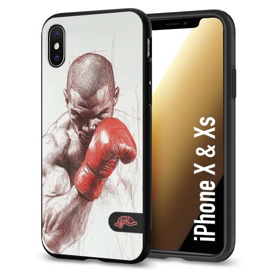 CUSTOMIZZA - Custodia cover nera morbida in tpu compatibile per iPhone X - Xs pugilato pugili disegno tattoo guantoni box sport primo piano