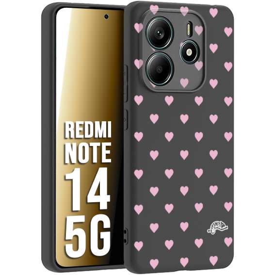 CUSTOMIZZA - Custodia cover nera morbida in tpu compatibile per Xiaomi Redmi Note 14 5G cuori pois rosa su nero donna pin up vintage