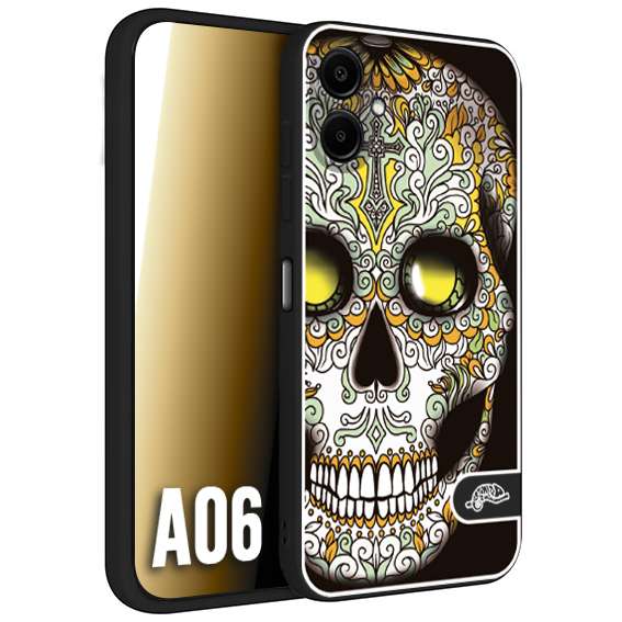CUSTOMIZZA - Custodia cover nera morbida in tpu compatibile per Samsung A06 teschio messicano Mexican skull bianco verde giallo