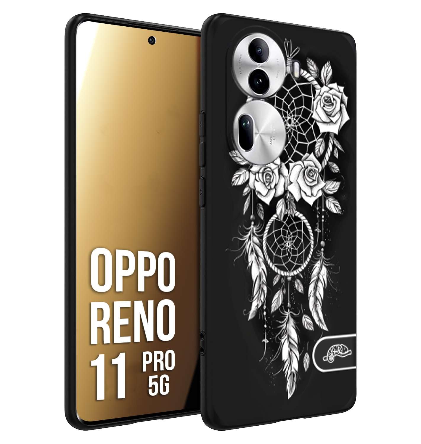CUSTOMIZZA - Custodia cover nera morbida in tpu compatibile per Oppo Reno 11 PRO 5G acchiappasogni dreamcatcher black and white bianco a rilievo disegnato tattoo tatuaggio