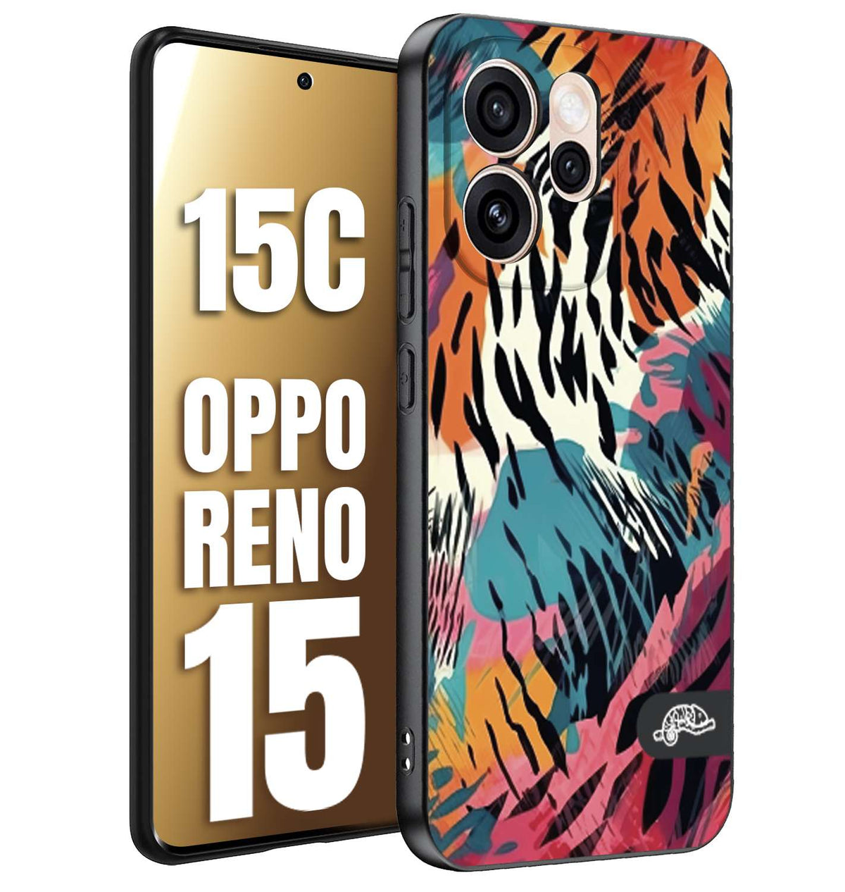 CUSTOMIZZA - Custodia cover nera morbida in tpu compatibile per Oppo Reno 15 - Reno 15Cleopardato maculato tigrato tiger colorata summer color