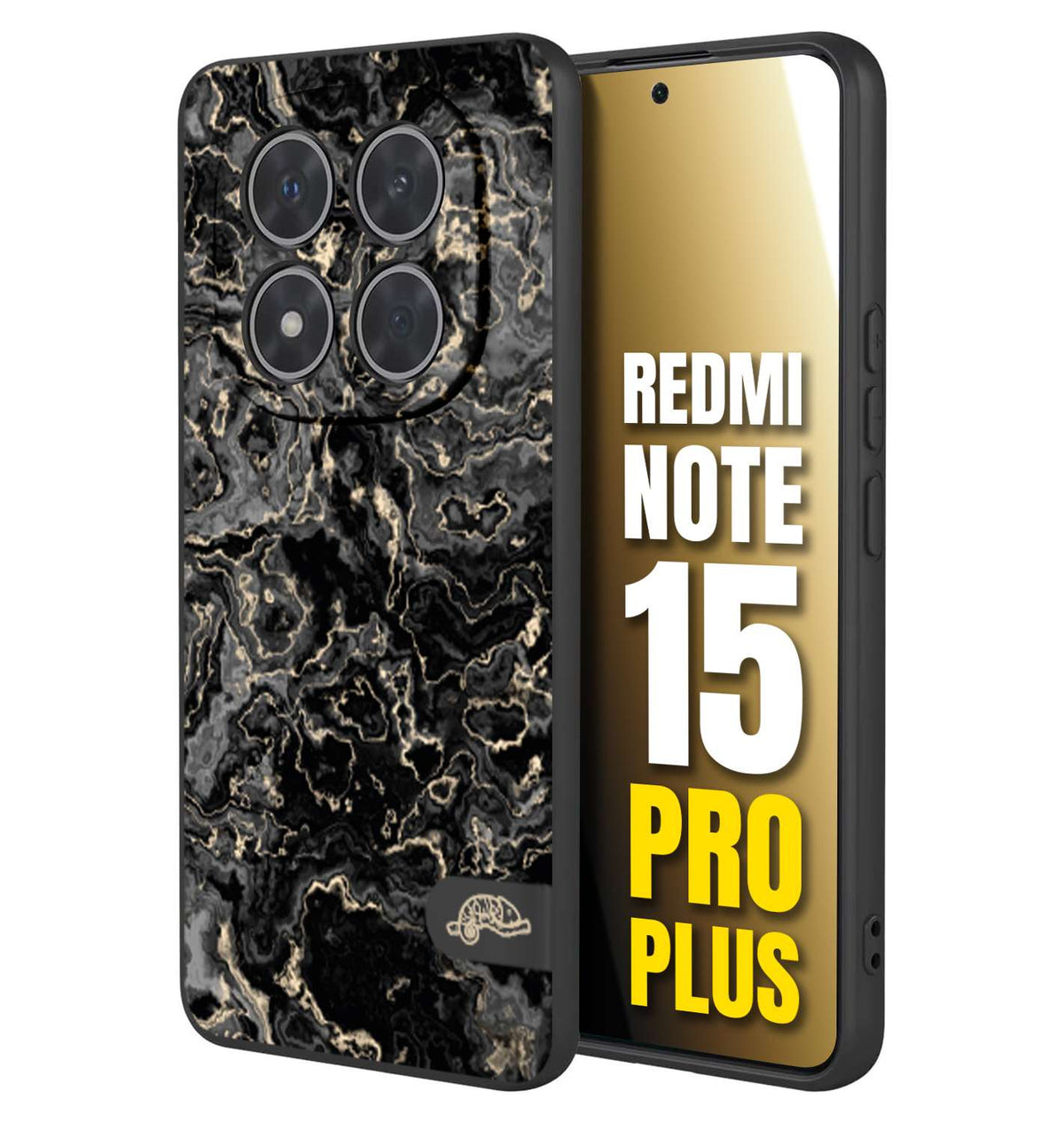 CUSTOMIZZA - Custodia cover nera morbida in tpu compatibile per Xiaomi Redmi Note 15 PRO PLUS effetto marmo marble nero black venature dorato pietra