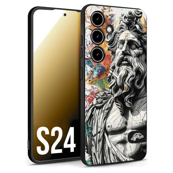 CUSTOMIZZA - Custodia cover nera morbida in tpu compatibile per Samsung S24 statua colorata moderna antico tattoo splash color