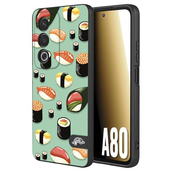 CUSTOMIZZA - Custodia cover nera morbida in tpu compatibile per Oppo A80 sushi disegni giapponese nighiri acquamarina verde