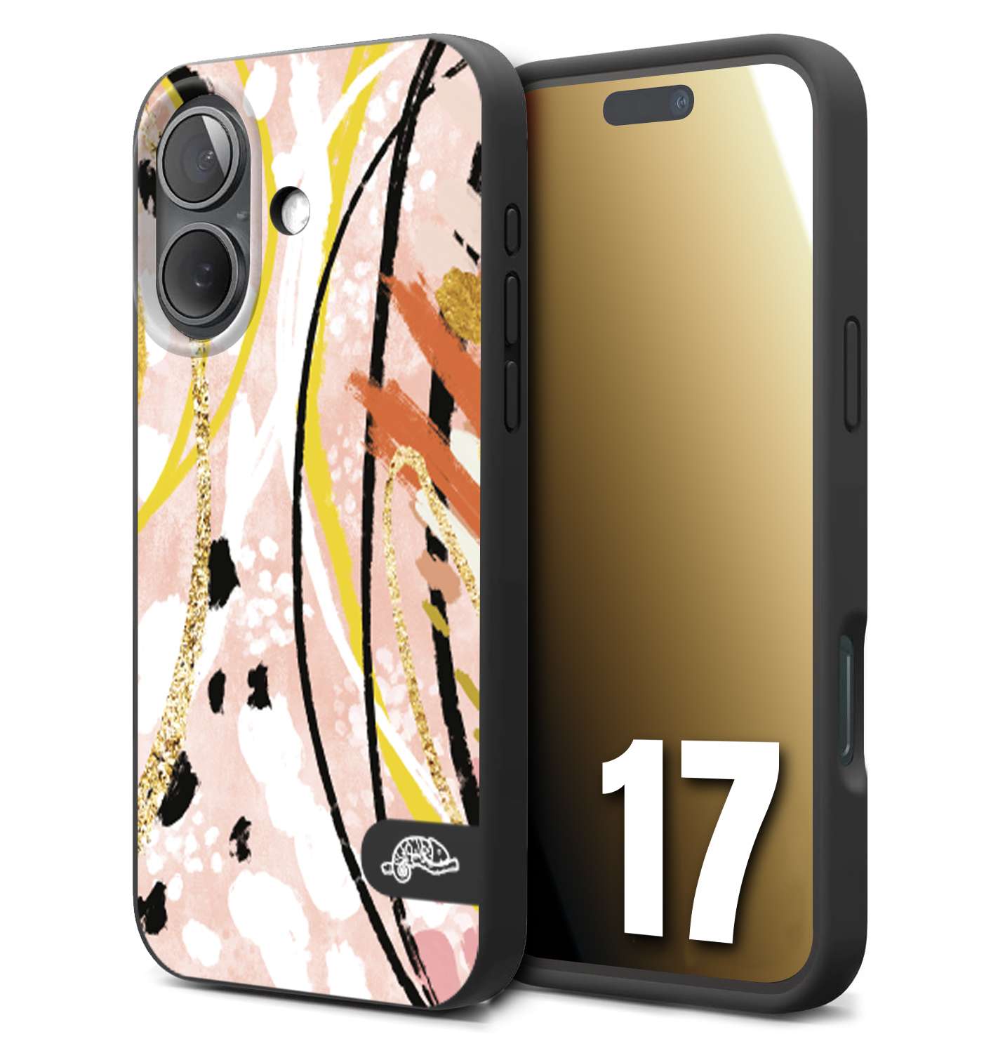 CUSTOMIZZA - Custodia cover nera morbida in tpu compatibile per iPhone 17 fiori astratti donna zebrato leopardato fantasia dorata gialla rosa colorata