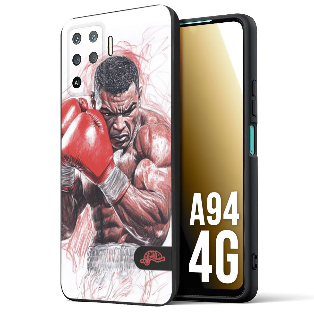 CUSTOMIZZA - Custodia cover nera morbida in tpu compatibile per Oppo A94 4G pugilato pugili disegno tattoo guantoni boxer pesi massimi iron mike