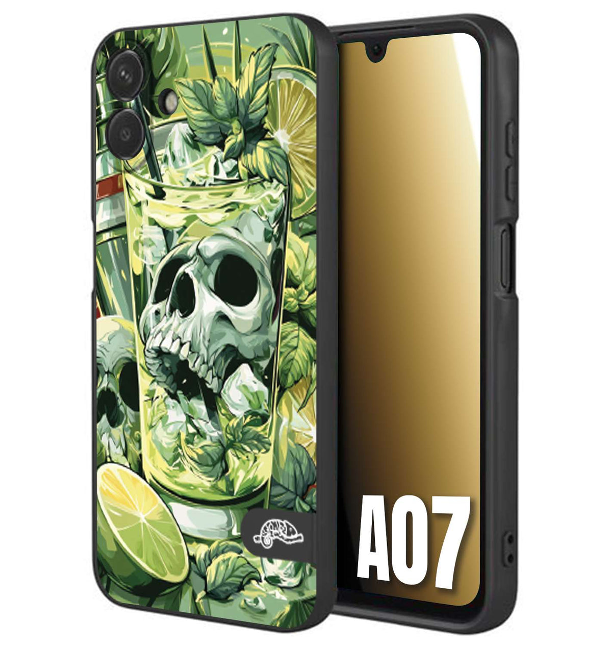 CUSTOMIZZA - Custodia cover nera morbida in tpu compatibile per Samsung A07 Mojito cocktail teschio illustrazione drink lime menta ghiacci tropicale street art
