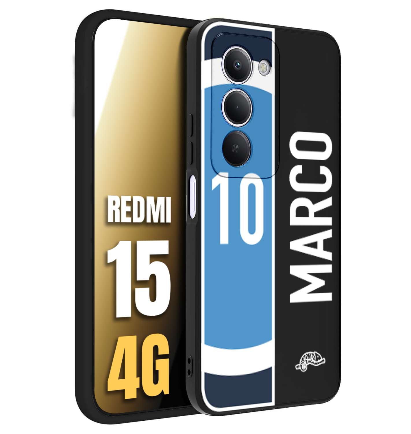 CUSTOMIZZA - Custodia cover nera morbida in tpu compatibile per Xiaomi Redmi 15 4G personalizzata calcio football nome e numero calciatori biancoazzurri bianco celesti