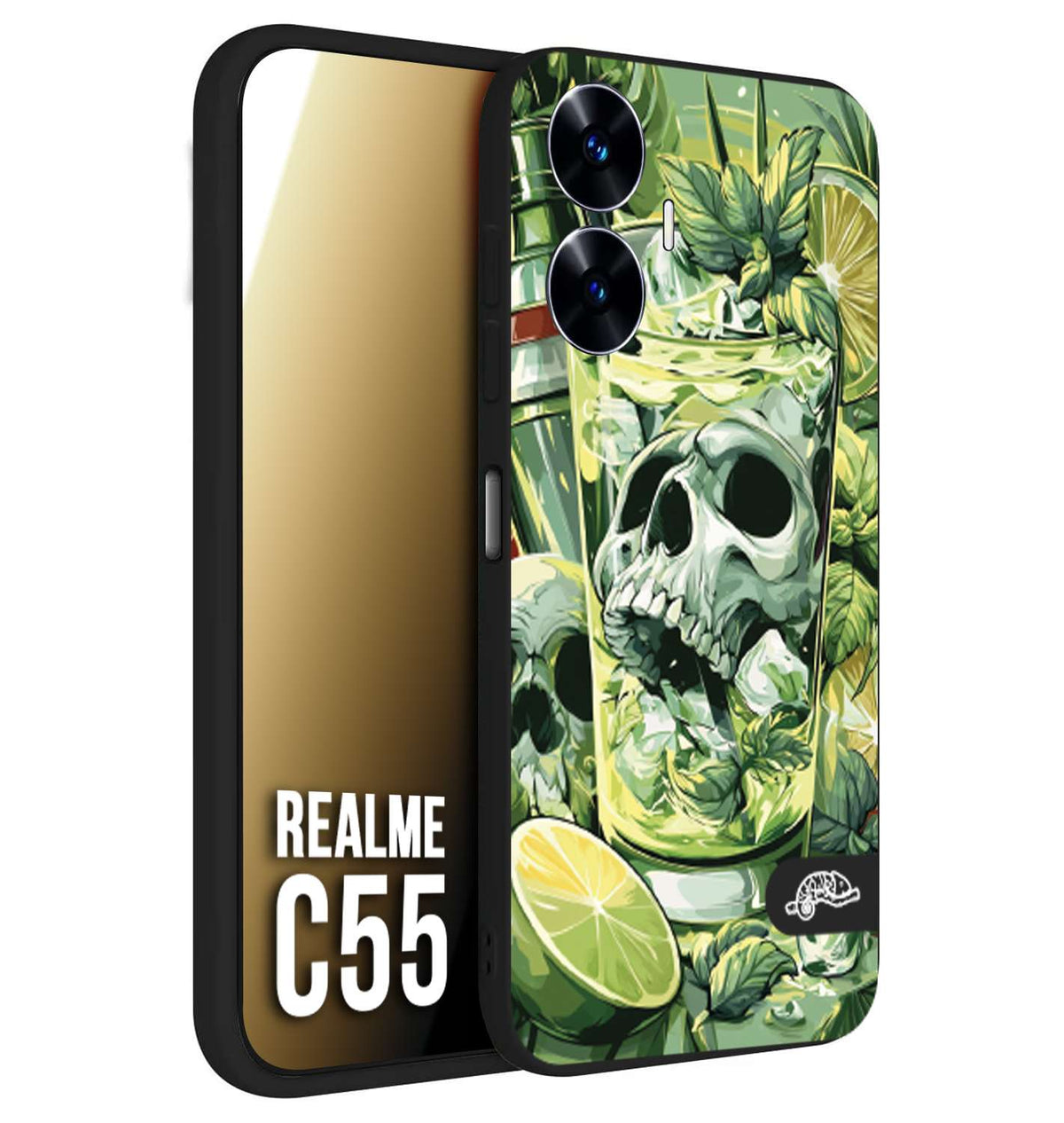 CUSTOMIZZA - Custodia cover nera morbida in tpu compatibile per Realme C55 Mojito cocktail teschio illustrazione drink lime menta ghiacci tropicale street art