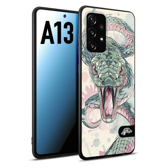 CUSTOMIZZA - Custodia cover nera morbida in tpu compatibile per Samsung A13 snake pink green serpente tatuaggio tattoo disegnato a mano