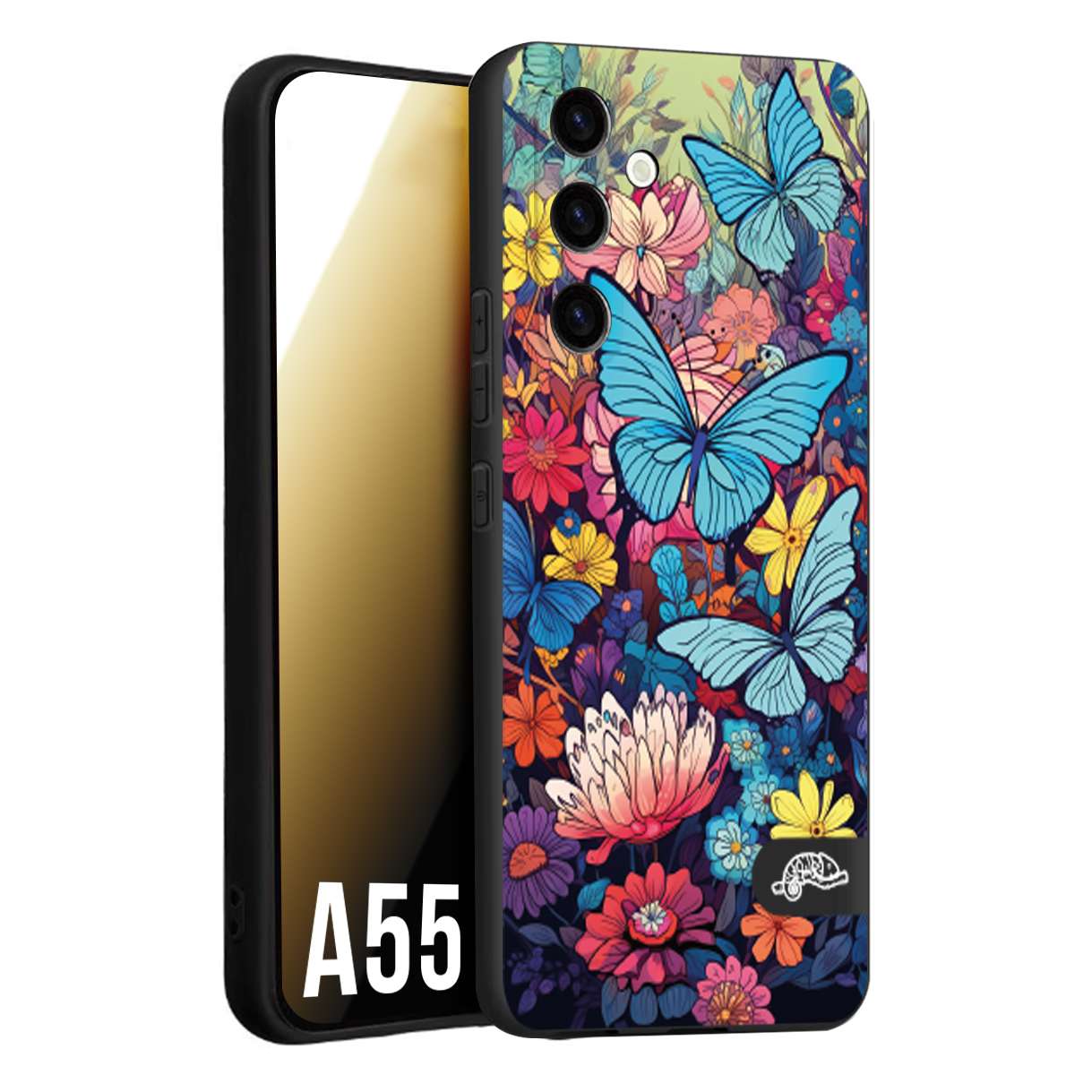 CUSTOMIZZA - Custodia cover nera morbida in tpu compatibile per Samsung M13 4G - M23 5G farfalle butterfly moderno donna disegnate gialla blu rosa