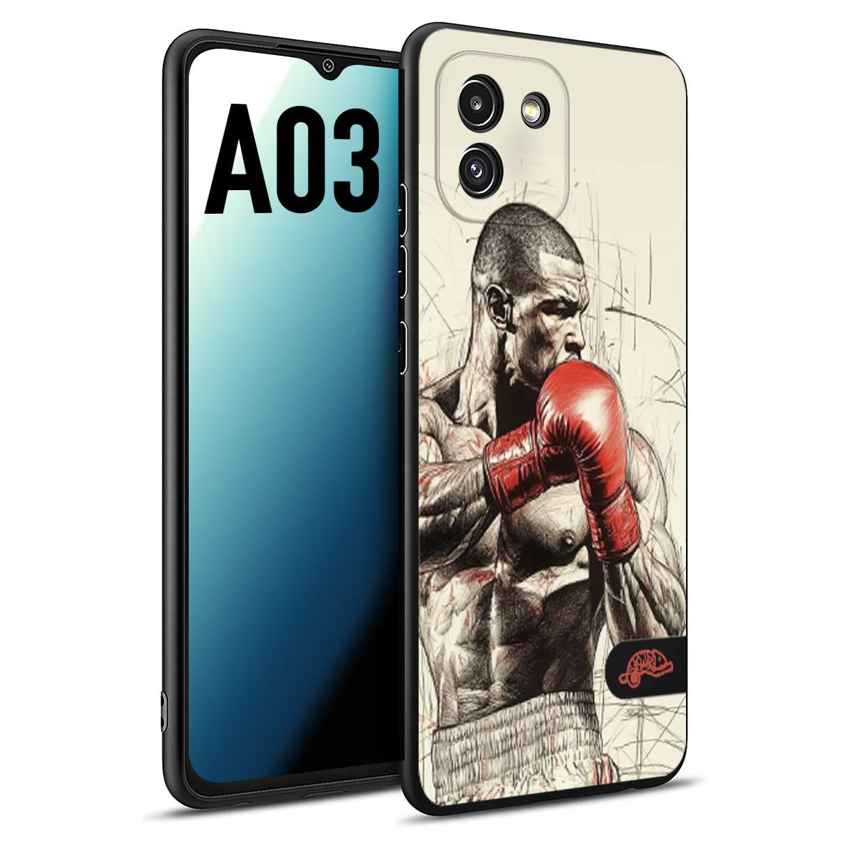 CUSTOMIZZA - Custodia cover nera morbida in tpu compatibile per Samsung A03 pugilato pugili disegno tattoo guantoni box sport ring