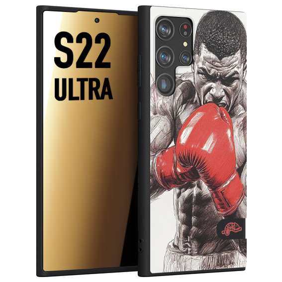CUSTOMIZZA - Custodia cover nera morbida in tpu compatibile per Samsung S22 ULTRA pugilato pugili disegno tattoo guantoni box pesi massimi gancio