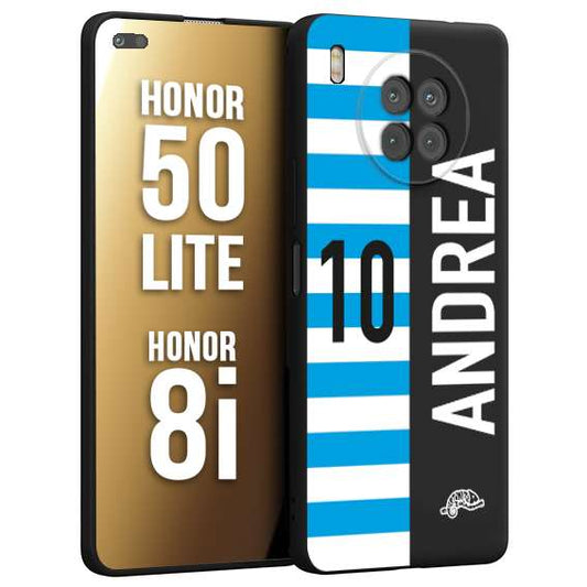 CUSTOMIZZA - Custodia cover nera morbida in tpu compatibile per Honor 8i - Honor 50 LITE personalizzata calcio football nome e numero biancazzurri