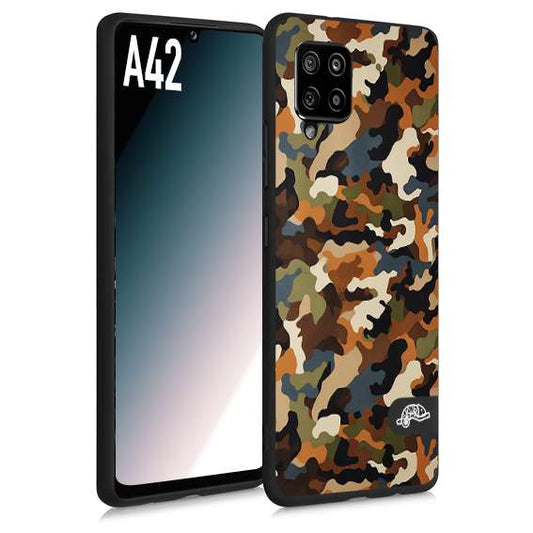 CUSTOMIZZA - Custodia cover nera morbida in tpu compatibile per Samsung A42 camouflage mimetico militare moderno blu marrone beige