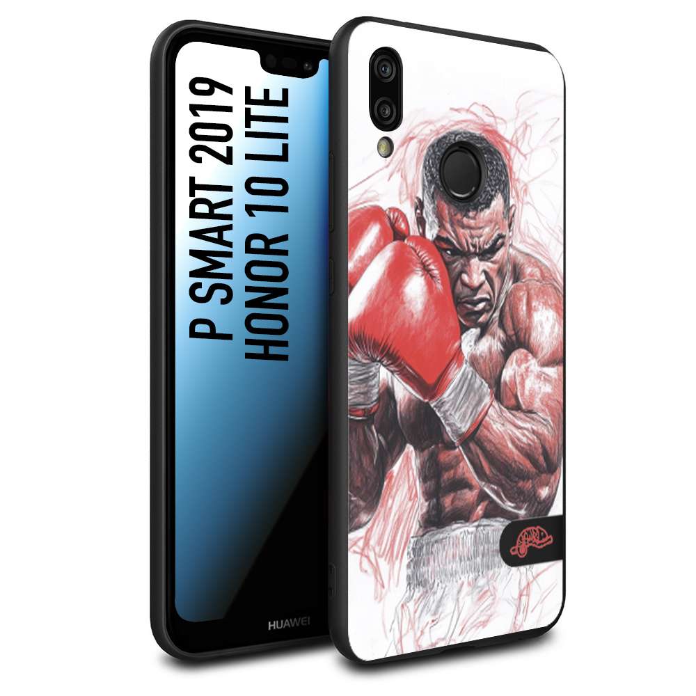 CUSTOMIZZA - Custodia cover nera morbida in tpu compatibile per Huawei P Smart 2019 pugilato pugili disegno tattoo guantoni boxer pesi massimi iron mike