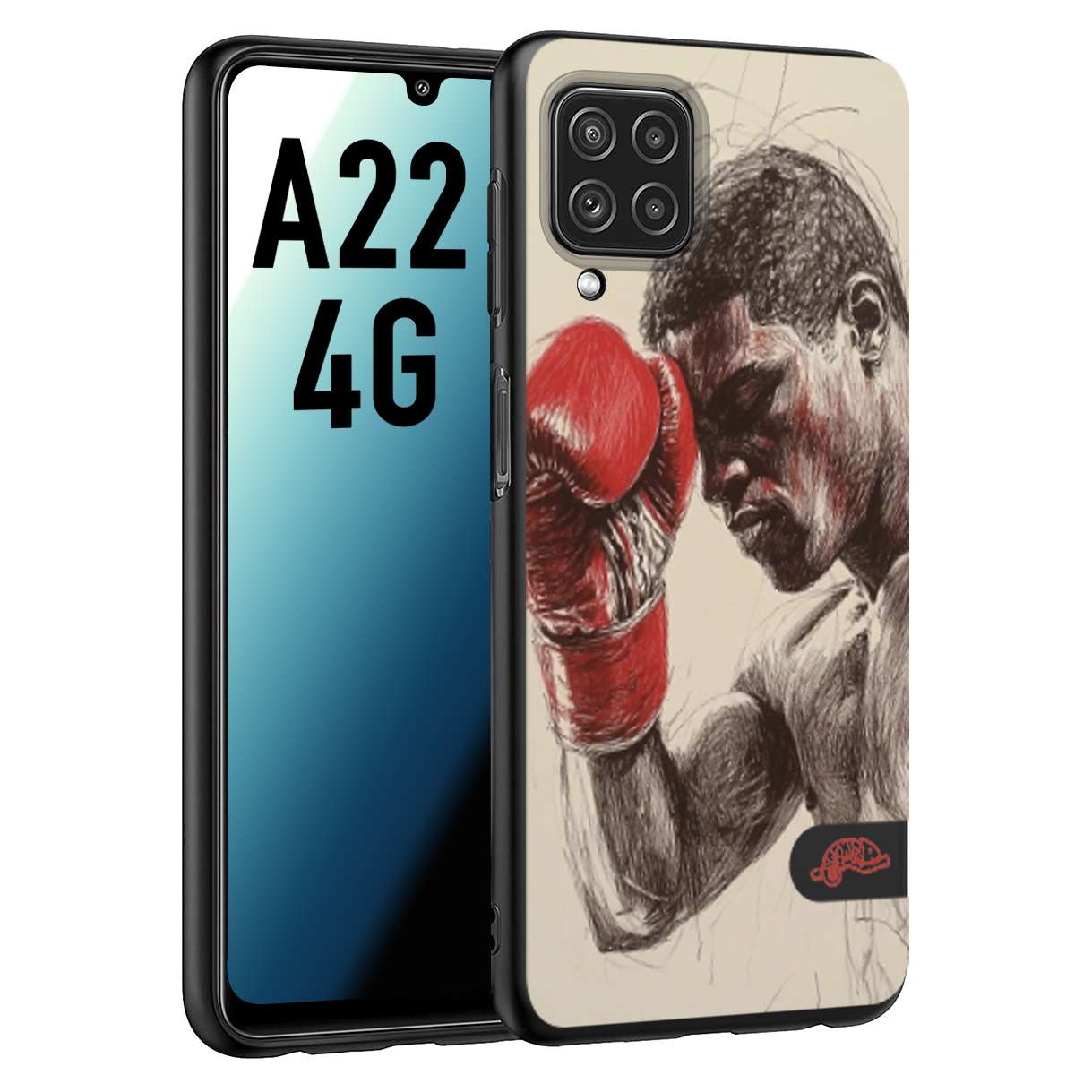 CUSTOMIZZA - Custodia cover nera morbida in tpu compatibile per Samsung A22 4G pugilato pugili disegno tattoo guantoni boxer pesi massimi