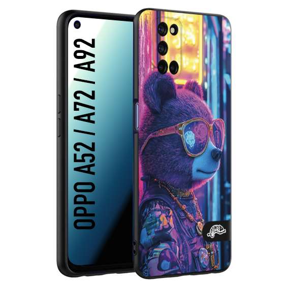 CUSTOMIZZA - Custodia cover nera morbida in tpu compatibile per Oppo A52 - A72 - A92 animali cyberpunk orsetto orso street bear fucsia blu night