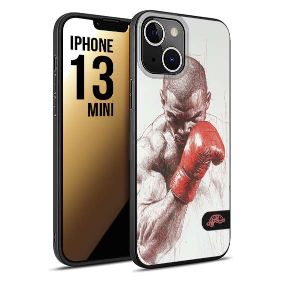 CUSTOMIZZA - Custodia cover nera morbida in tpu compatibile per iPhone 13 MINI pugilato pugili disegno tattoo guantoni box sport primo piano