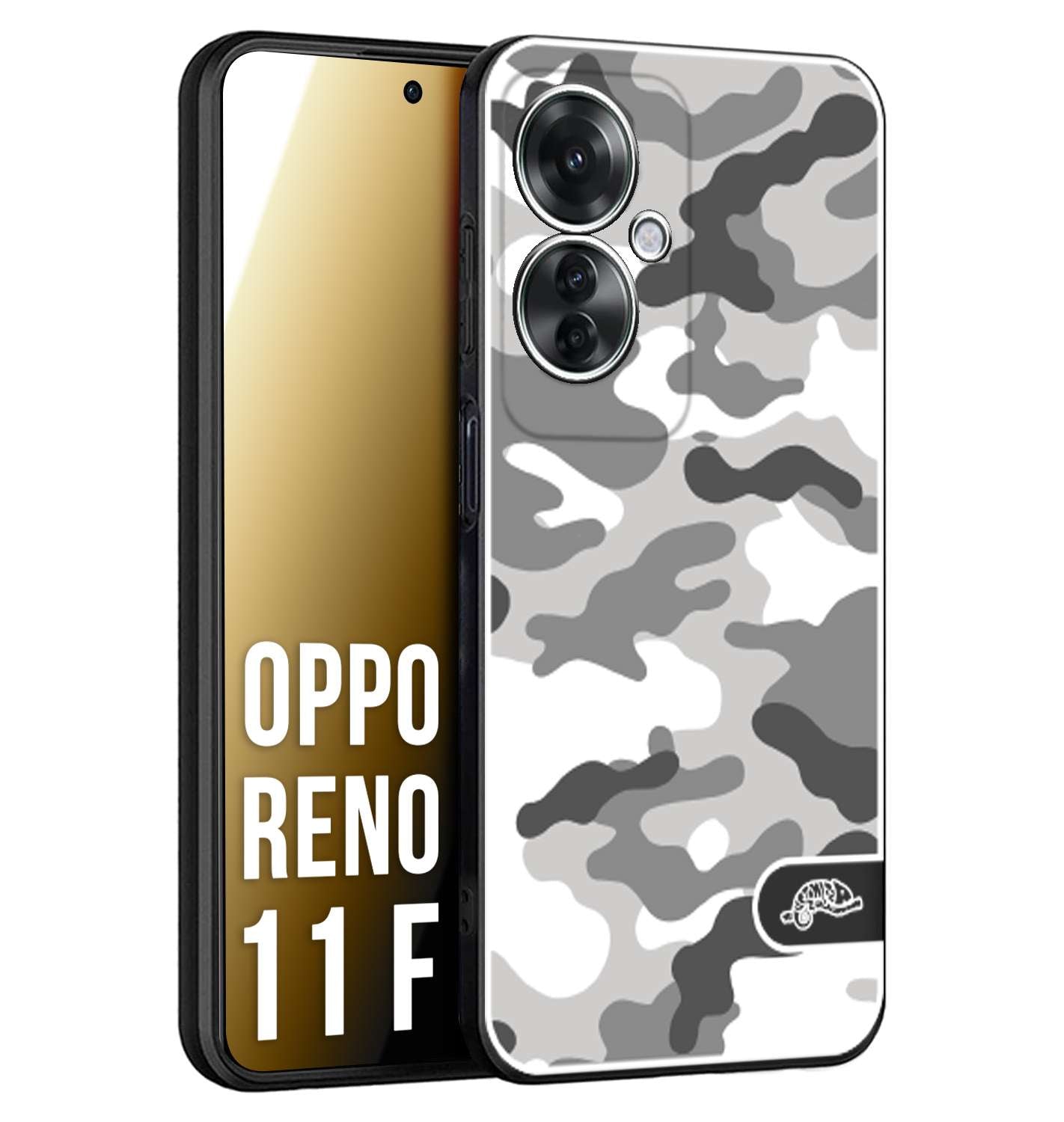 CUSTOMIZZA - Custodia cover nera morbida in tpu compatibile per Oppo Reno 11 F 5G camouflage mimetico militare bianco white