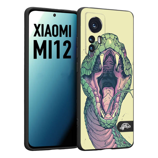 CUSTOMIZZA - Custodia cover nera morbida in tpu compatibile per Xiaomi 12 5G snake yellow green serpente tatuaggio tattoo disegnato a mano